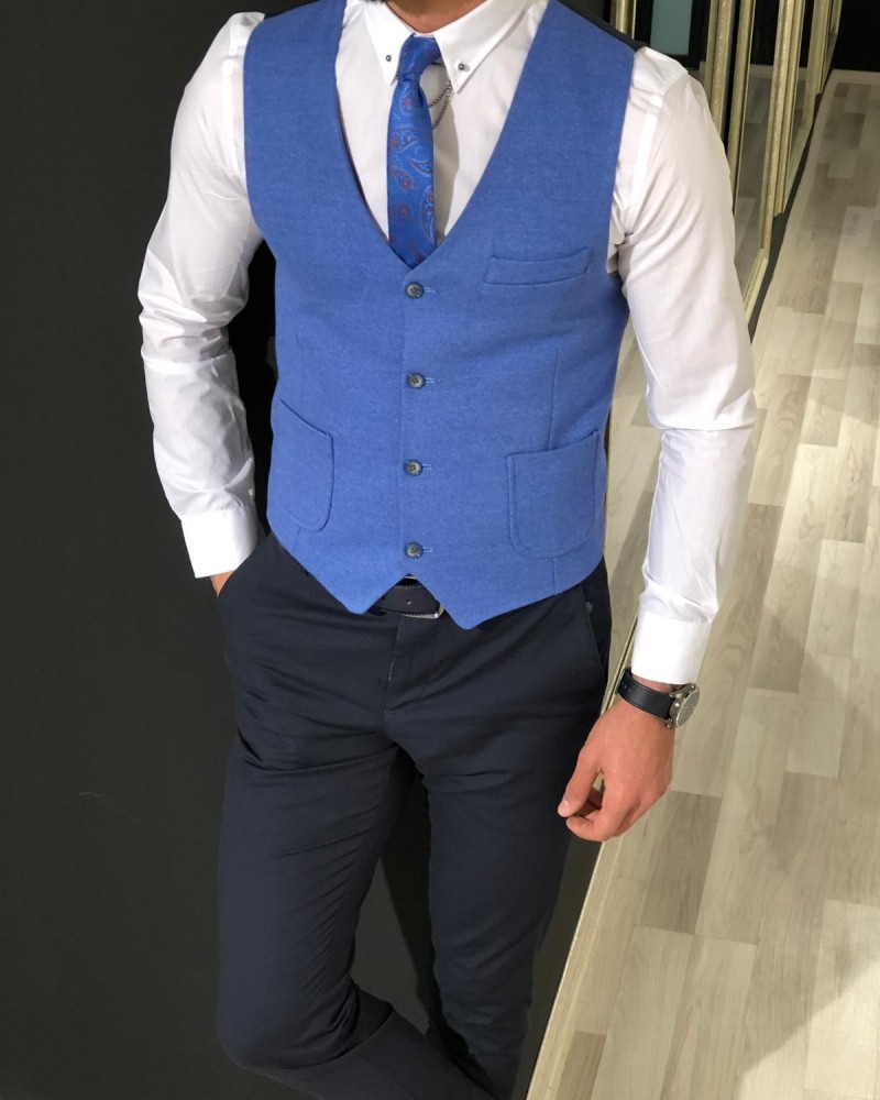 Blue Slim Fit Vest by Gentwith.com with Free Shipping