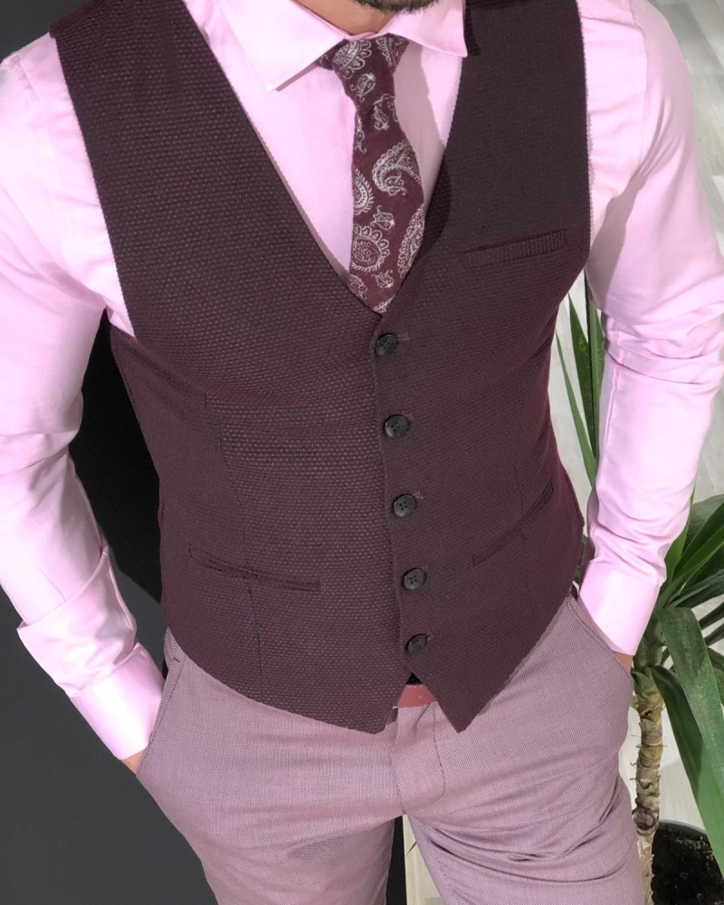Claret Red Slim Fit Vest by Gentwith.com with Free Shipping
