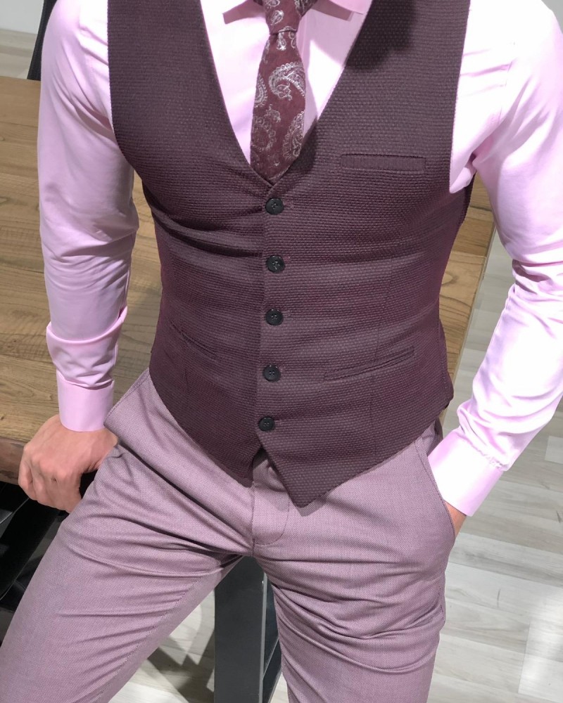 Claret Red Slim Fit Vest by Gentwith.com with Free Shipping