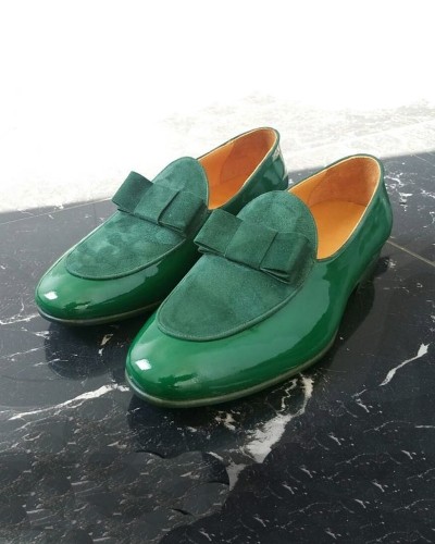 Green Handmade Calf Leather Bespoke Shoes by Gentwith.com with Free Shipping