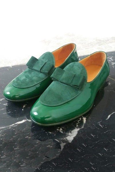 Green Handmade Calf Leather Bespoke Shoes by Gentwith.com with Free Shipping