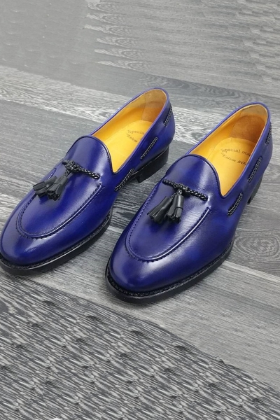 Blue Handmade Calf Leather Bespoke Shoes by Gentwith.com with Free Shipping