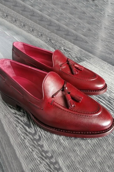 Claret Red Handmade Calf Leather Bespoke Shoes by Gentwith.com with Free Shipping