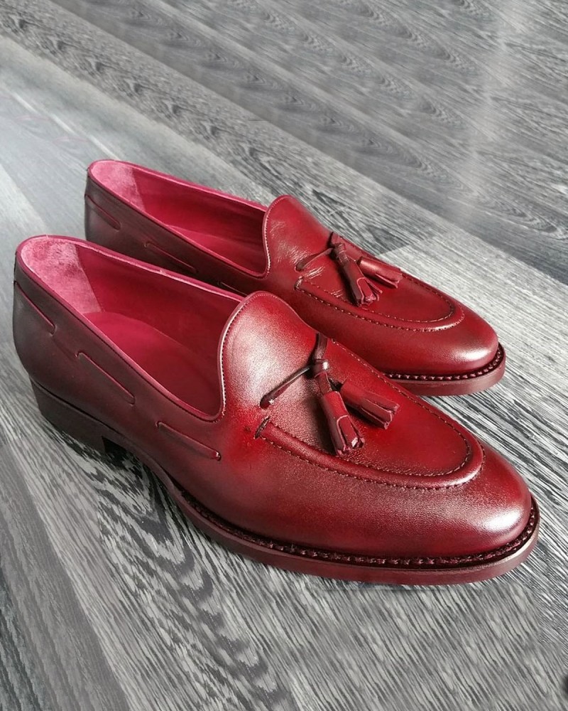 Claret Red Handmade Calf Leather Bespoke Shoes by Gentwith.com with Free Shipping