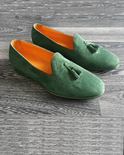 Green Handmade Calf Leather Bespoke Shoes by Gentwith.com with Free Shipping