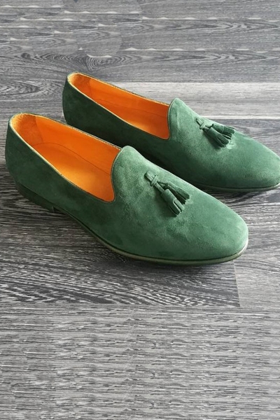 Green Handmade Calf Leather Bespoke Shoes by Gentwith.com with Free Shipping