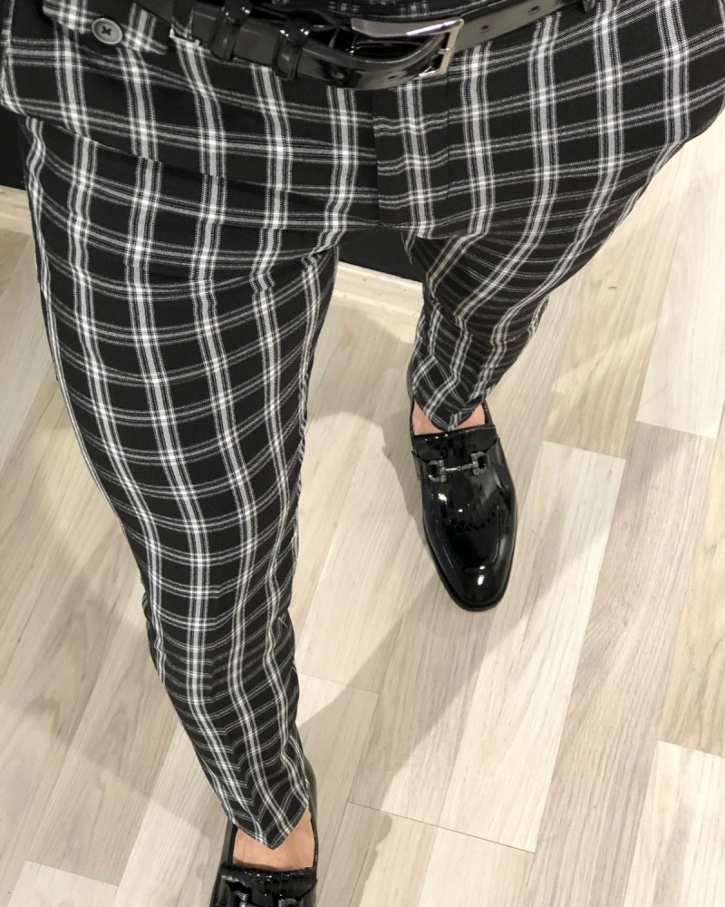 Buy Black Slim Fit Plaid Pants by Gentwith.com with Free Shipping