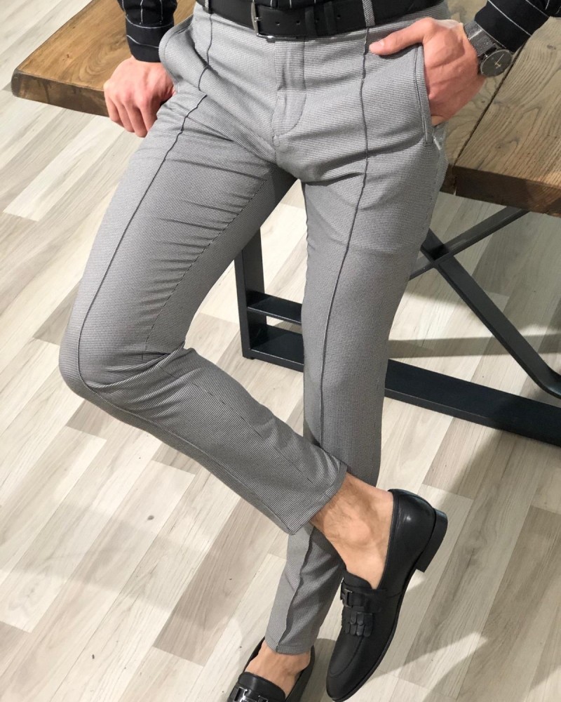 Buy Gray Slim Fit Patterned Pants by Gentwith.com with Free Shipping