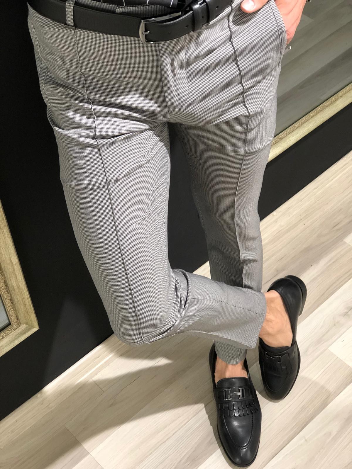 Gray Slim Fit Patterned Pants by Gentwith.com with Free Shipping