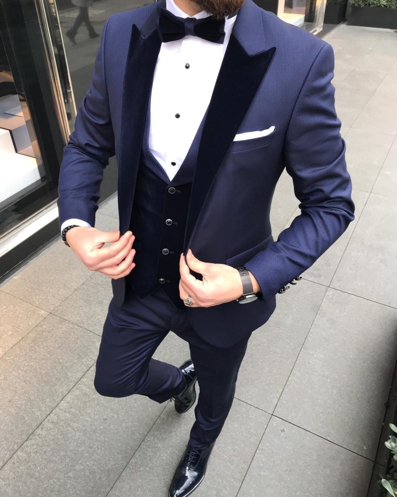 Navy Blue Slim Fit Tuxedo by Gentwith.com with Free Shipping