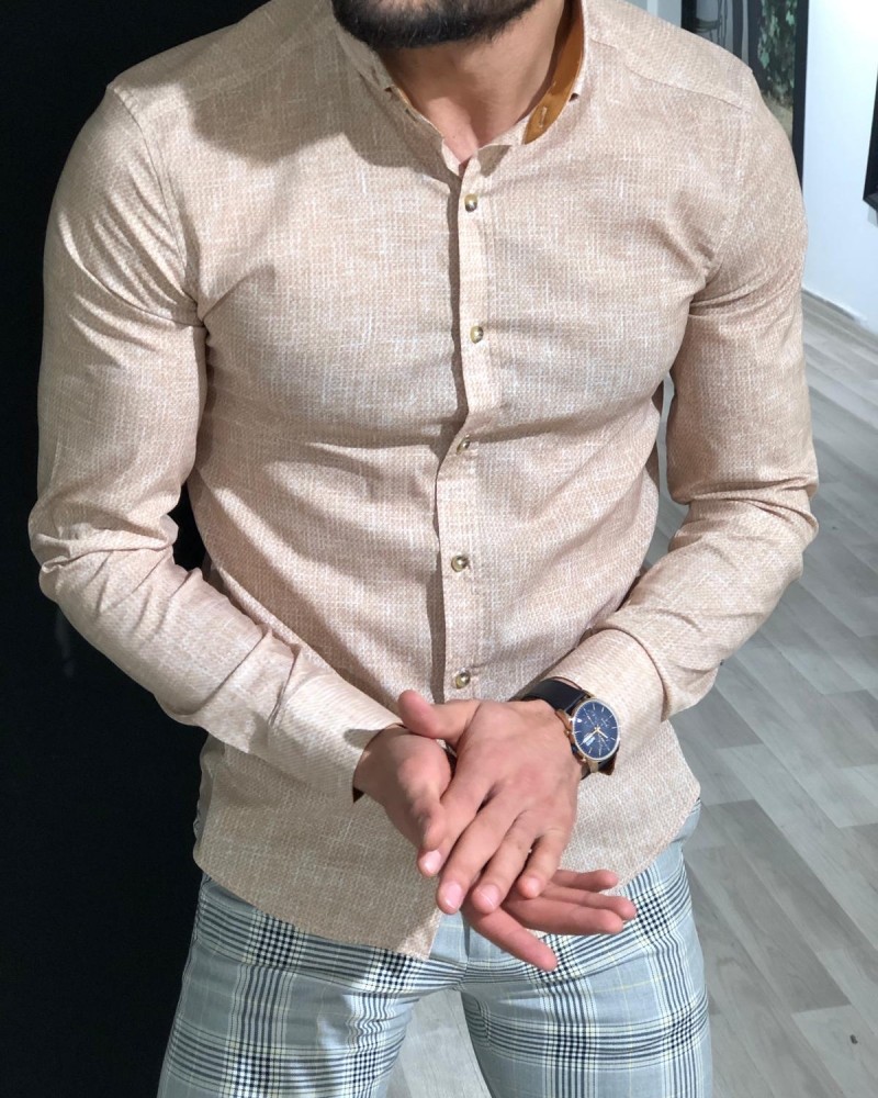 Beige Slim Fit Shirt by Gentwith.com with Free Shipping