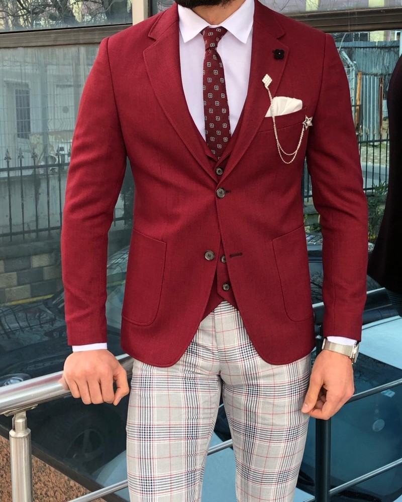 Claret Red Slim Fit Suit by Gentwith.com with Free Shipping