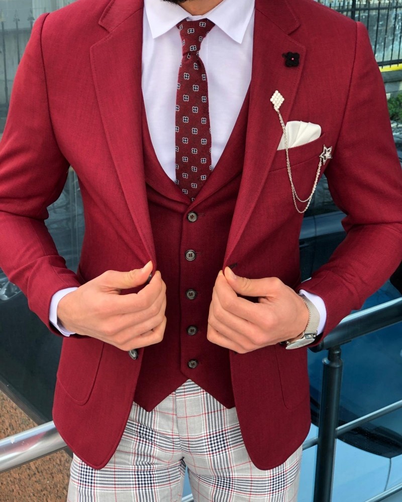 Claret Red Slim Fit Suit by Gentwith.com with Free Shipping