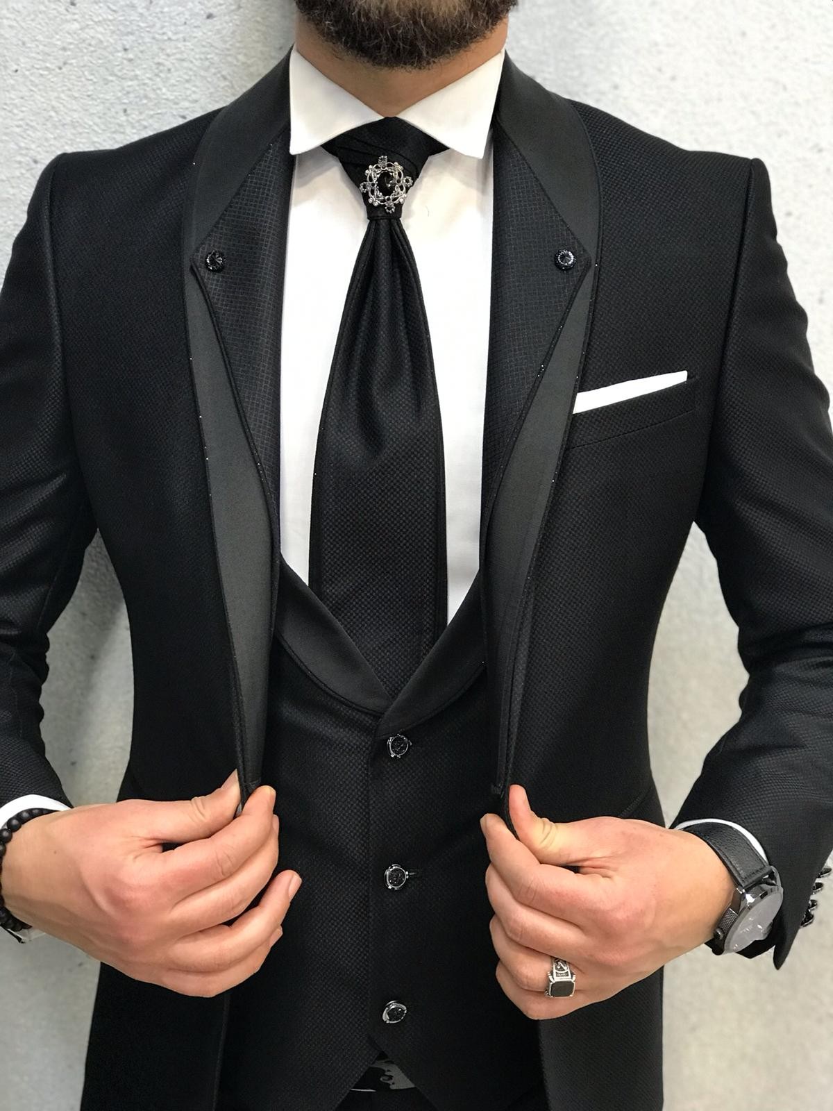 Buy Black Slim Fit Groom Suit by Gentwith.com with Free Shipping