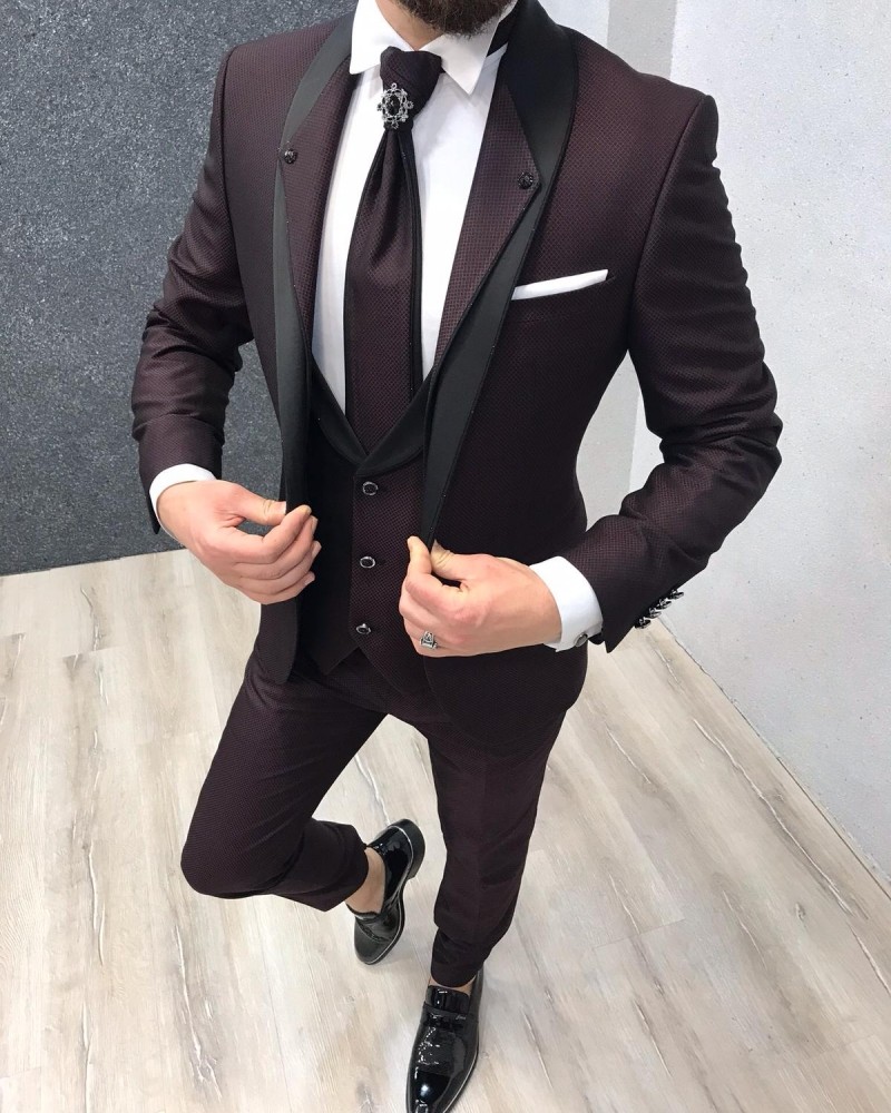Buy Claret Red Slim Fit Groom Suit by Gentwith.com with Free Shipping