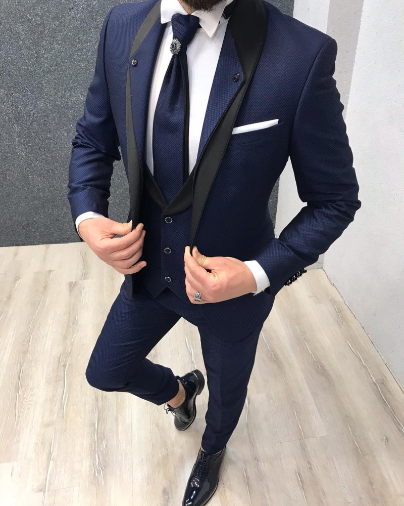 Buy Navy Blue Slim Fit Groom Suit by Gentwith.com with Free Shipping