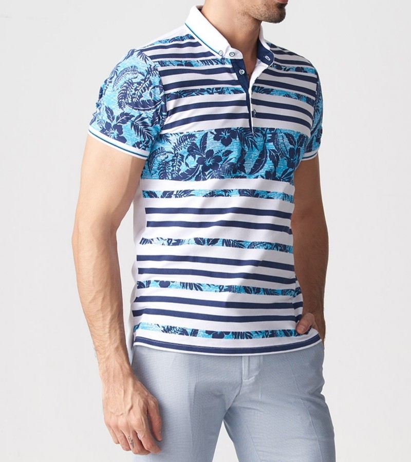 Turquoise Slim Fit Collar T-shirt by Gentwith.com with Free Shipping