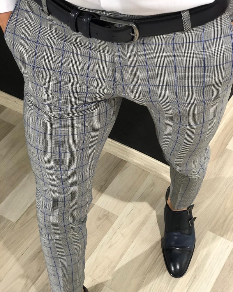 Buy Gray Slim Fit Plaid Pants by Gentwith.com with Free Shipping