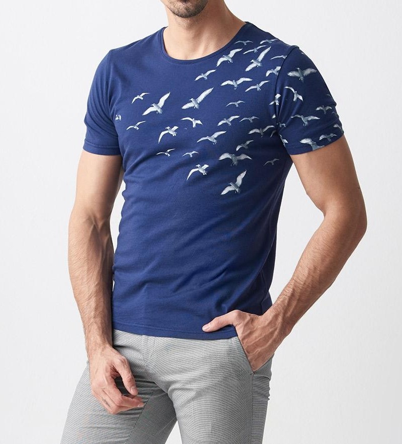 Navy Blue Slim Fit Printed T-Shirt by Gentwith.com with Free Shipping