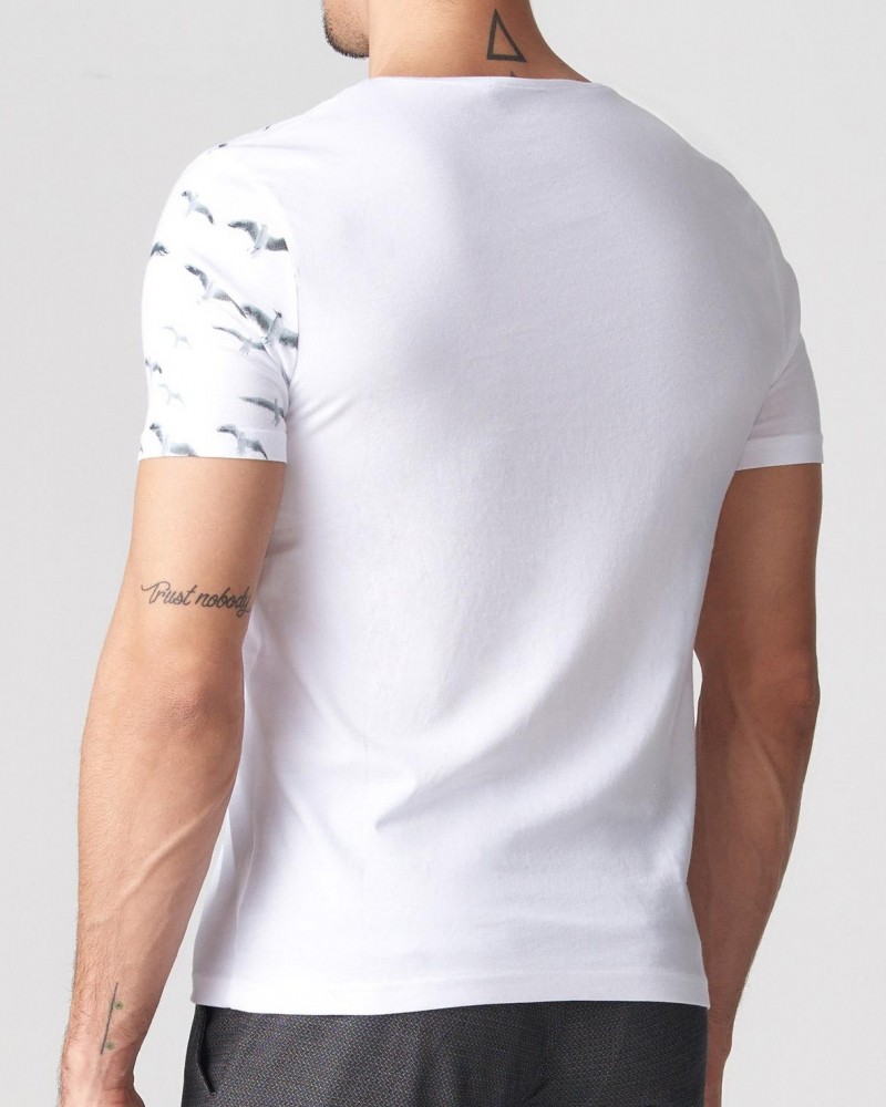 White Slim Fit Printed T-Shirt by Gentwith.com with Free Shipping