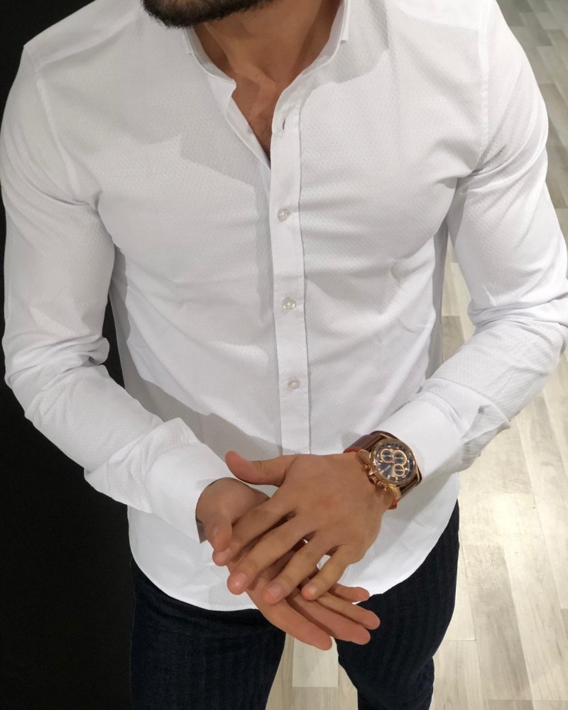 White Slim Fit Patterned Shirt by Gentwith.com with Free Shipping