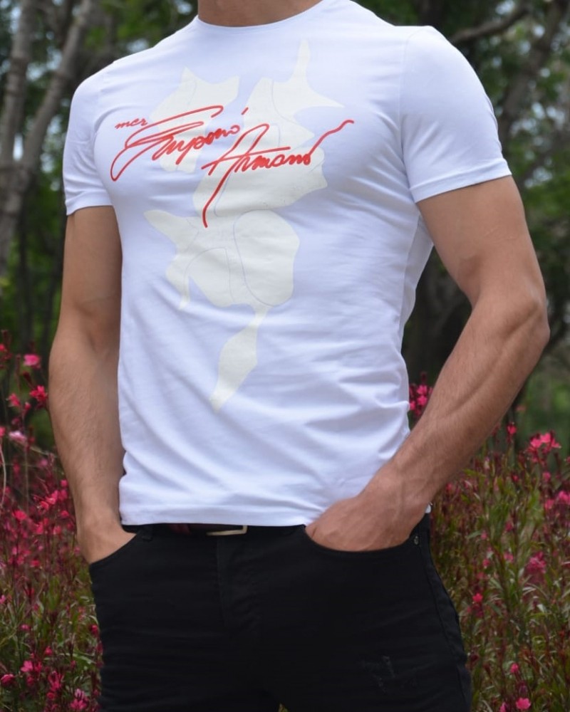 White Slim Fit Printed Tshirt by Gentwith.com with Free Shipping