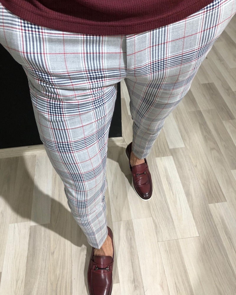 Buy Claret Red Slim Fit Plaid Pants by Gentwith.com with Free Shipping