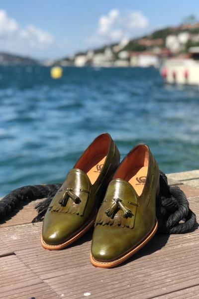 Green Kiltie Tassel Loafers by GentWith.com with Free Worldwide Shipping