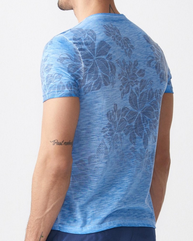 Blue Slim Fit Printed T-Shirt by Gentwith.com with Free Shipping