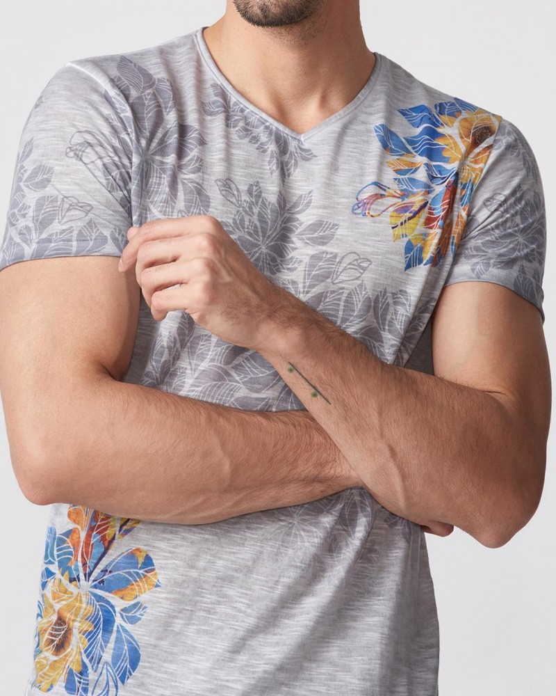 Gray Slim Fit Printed T-Shirt by Gentwith.com with Free Shipping