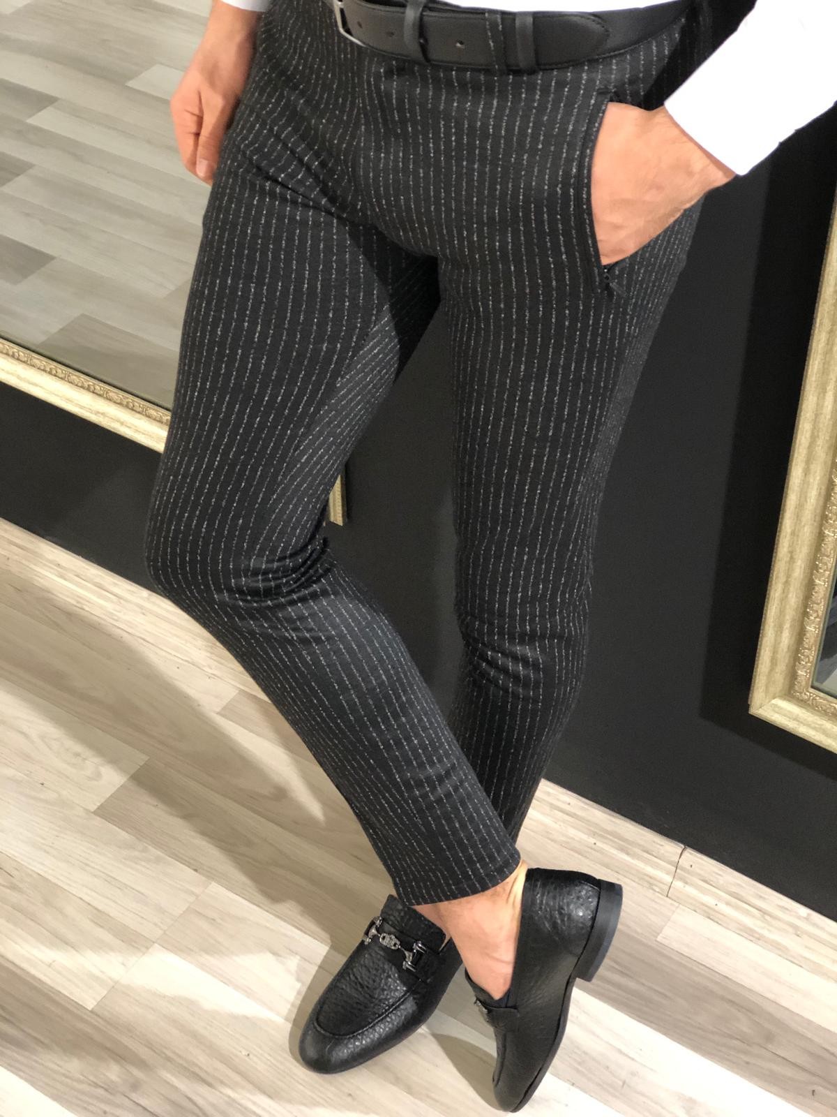 black grey striped pants