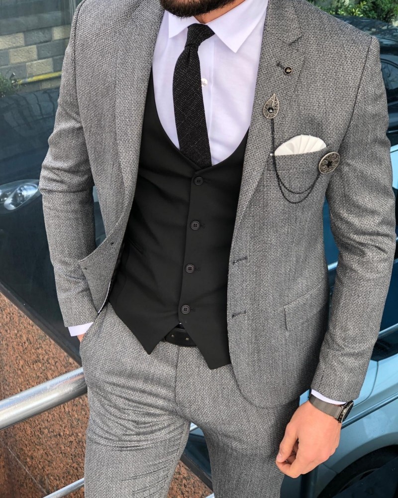 Gray Slim Fit Suit by Gentwith.com with Free Shipping