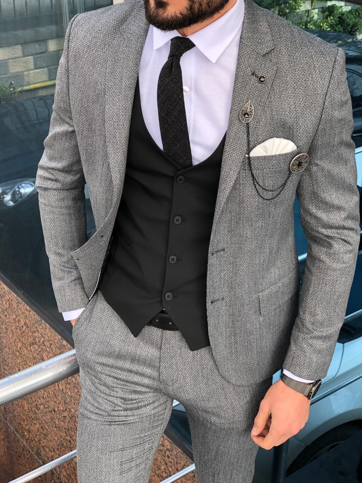 Buy Black Slim Fit Patterned Suit by Gentwith.com with Free Shipping