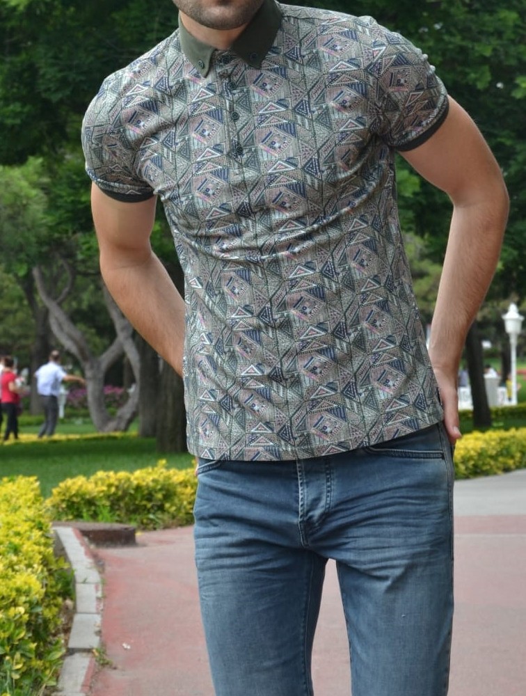 Khaki Slim Fit Patterned Tshirt by Gentwith.com with Free Shipping