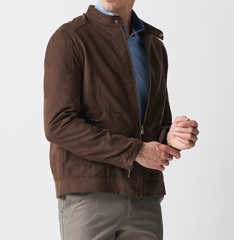 Brown Slim Fit Suede Jacket by Gentwith.com with Free Shipping