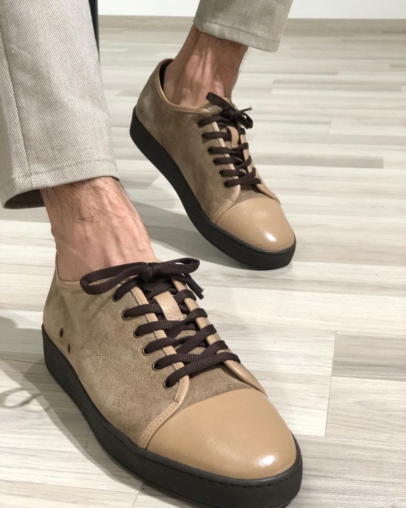 Beige Suede Sneakers by Gentwith.com with Free Shipping