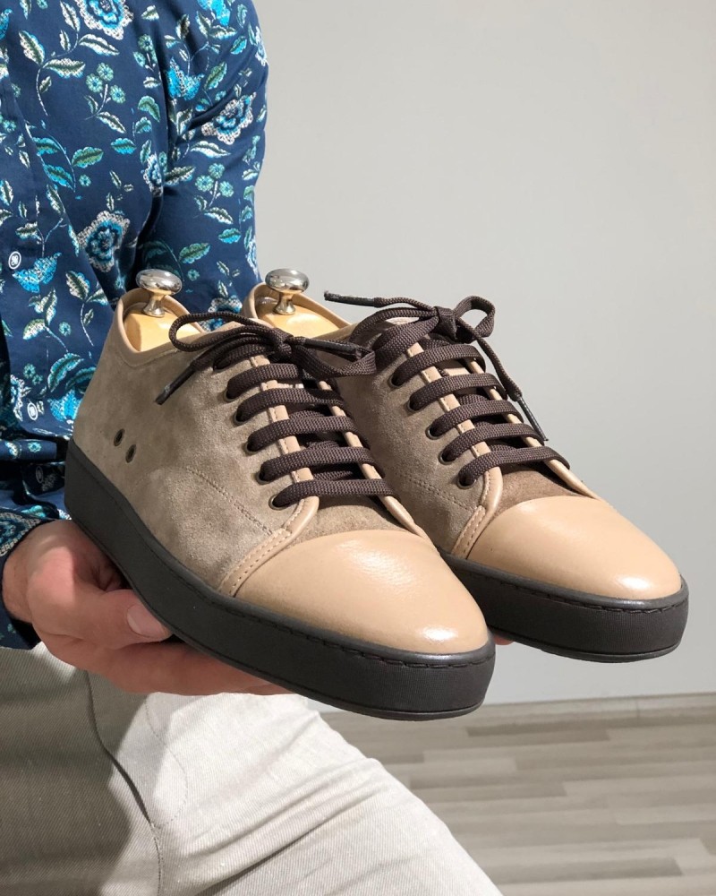 Beige Suede Sneakers by Gentwith.com with Free Shipping