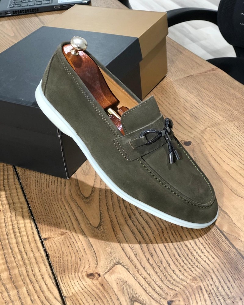 Khaki Suede Loafer by Gentwith.com with Free Shipping