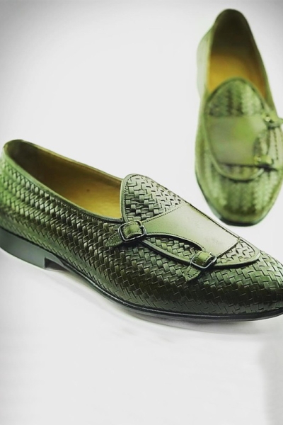 Green Handmade Calf Leather Bespoke Shoes by Gentwith.com with Free Shipping