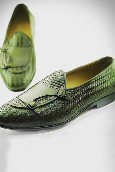 Green Handmade Calf Leather Bespoke Shoes by Gentwith.com with Free Shipping