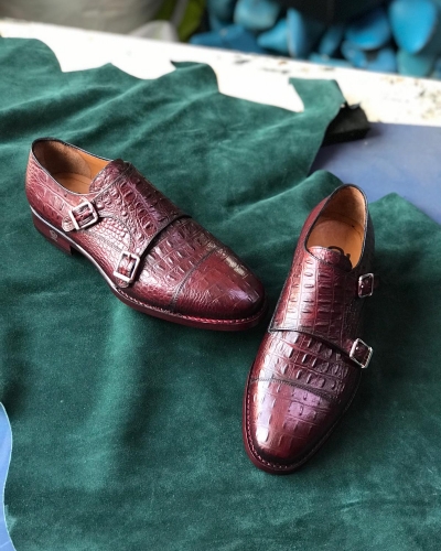 Handmade Brown Genuine Leather Monk Strap Shoes by GentWith.com with Free Worldwide Shipping