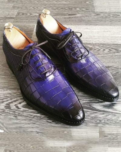 Blue Handmade Calf Leather Bespoke Shoes by