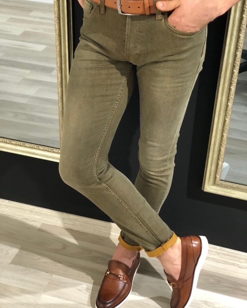 Buy Khaki Slim Fit Lycra Jeans by Gentwith.com with Free Shipping