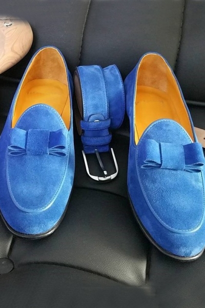 Blue Handmade Calf Leather Suede Bespoke Shoes by Gentwith.com with Free Shipping