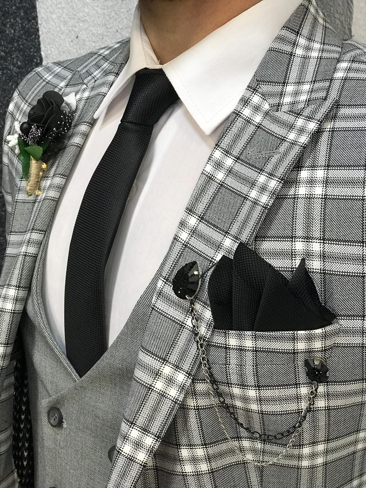Buy Gray Slim Fit Plaid Wool Suit by Gentwith.com with Free Shipping