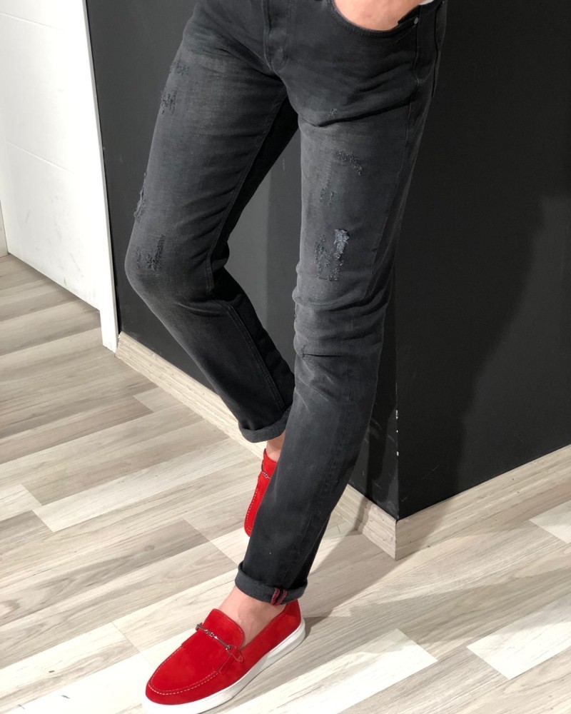 Buy Black Slim Fit Ripped Jeans at Gentwith.com with Free Shipping