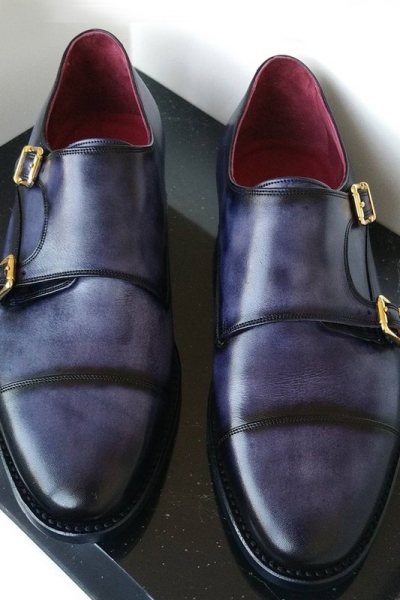 Blue Handmade Calf Leather Bespoke Shoes by