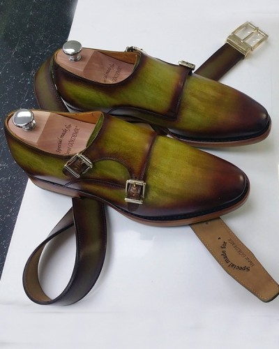 Olive Handmade Calf Leather Bespoke Shoes by
