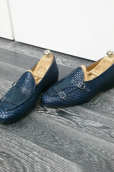 Steel Blue Handmade Calf Leather Bespoke Shoes by Gentwith.com with Free Shipping