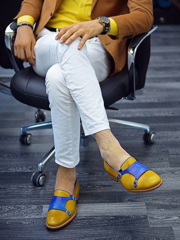 Buy Blue Leather Monk Strap Loafer by GentWith.com